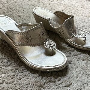Jack Rogers Marbella Mid Espadrille Wedges Platinum Size 10 Lightly Used
